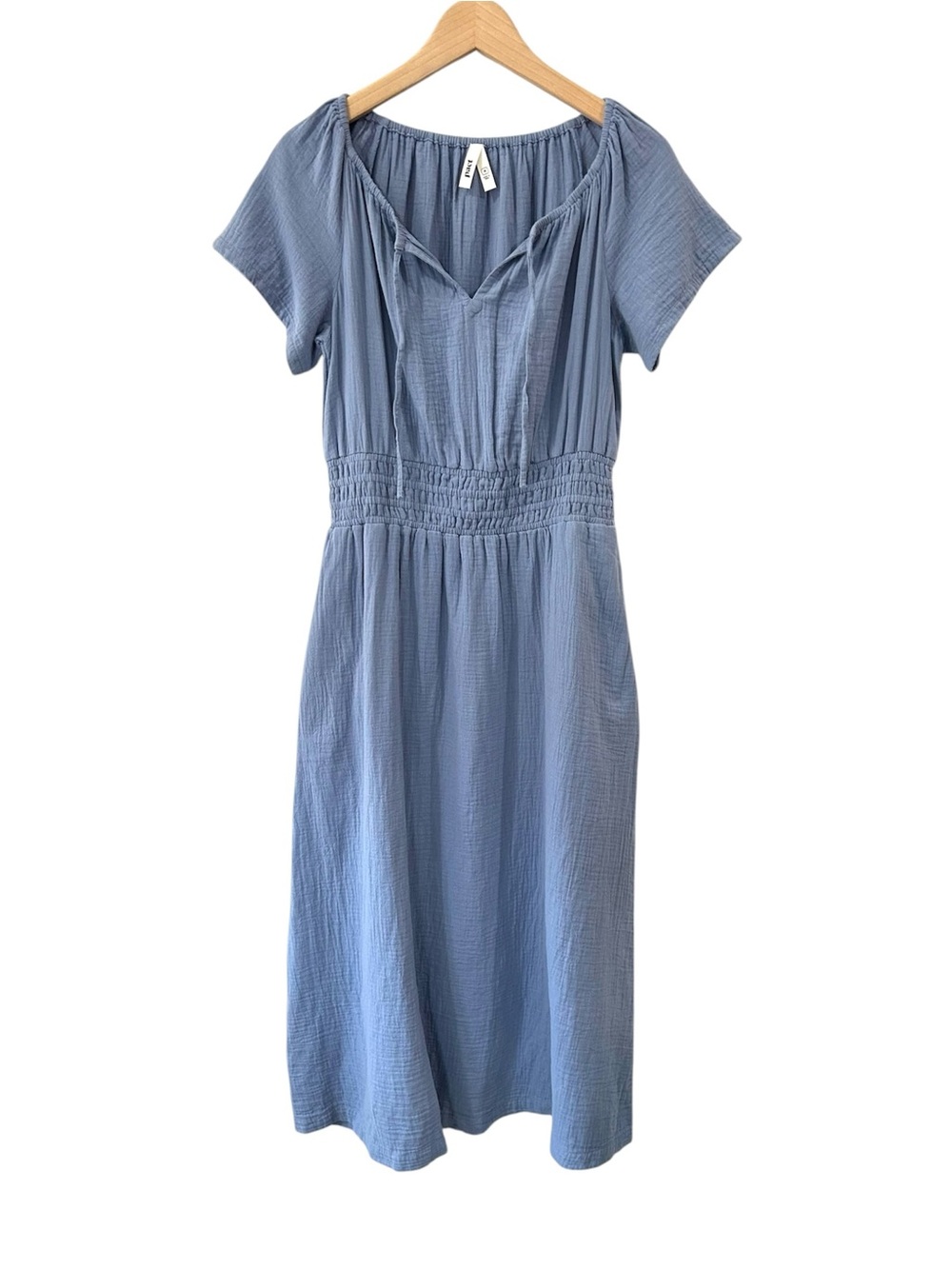 Pact Coastal Double Gauze Midi Dress M blue cotton resortwear NWOT
